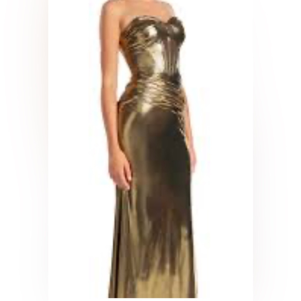 Gold Ruched Spaghetti Strap Cocktail Gown